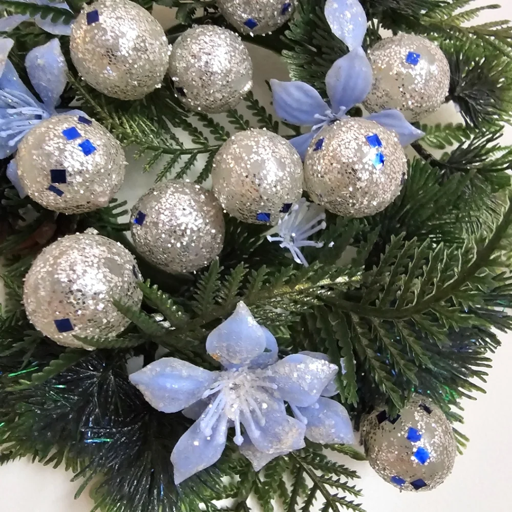 Vintage Mini Icy Blue Decorated Christmas Wreath